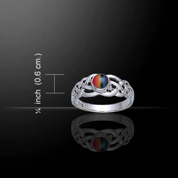 Rainbow Celtic Knotwork Silver Ring