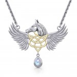Celtic Pegasus Horse with Wing Silver and Gold Necklace