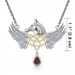Cheval celtique Pegasus avec collier en argent d’aile et en or