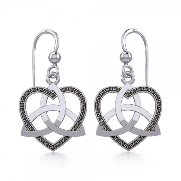 Trinity in Marcasite Heart Silver Earrings