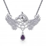 Celtic Pegasus Horse with Wing Silver Necklace