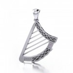 A legendary sound ~ Sterling Silver Celtic Knotwork Harp Pendant Jewelry