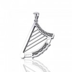 A legendary sound ~ Sterling Silver Celtic Knotwork Harp Pendant Jewelry