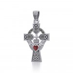 Croix celtique et pendentif irlandais en argent Claddagh avec pierre précieuse de cœur