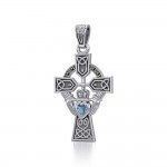 Croix celtique et pendentif irlandais en argent Claddagh avec pierre précieuse de cœur