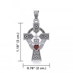 Celtic Cross and Irish Claddagh Silver Pendant with Heart Gemstone