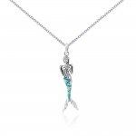 Silver Mermaid with Enamel and Gemstone Pendant and Chain Set