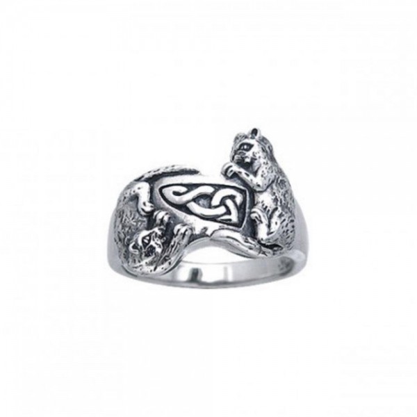 Precious Furry Paws ~ Sterling Silver Celtic Cat Ring