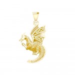 Flying Dragon with Celtic Wing Solid Gold Pendant