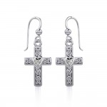 Celtic Cross Silver Earrings with Heart Gemstone