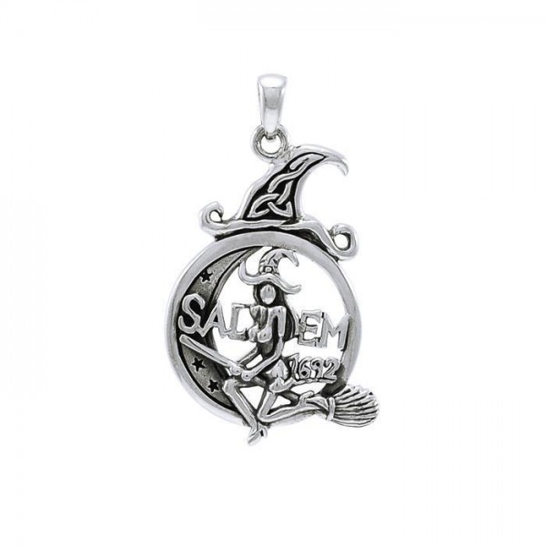 Salem Witch Resting on the Crescent Moon ~ Sterling Silver Pendant Jewelry
