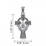 Celtic Cross and Irish Claddagh Silver Pendant with Marcasite