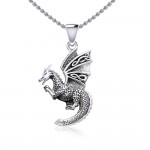 Flying Dragon with Celtic Wing Silver Pendant