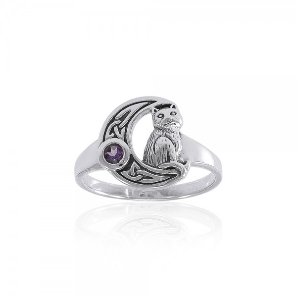 Celtic Cat Sterling Silver Moon Ring