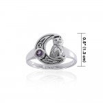 Celtic Cat Sterling Silver Moon Ring