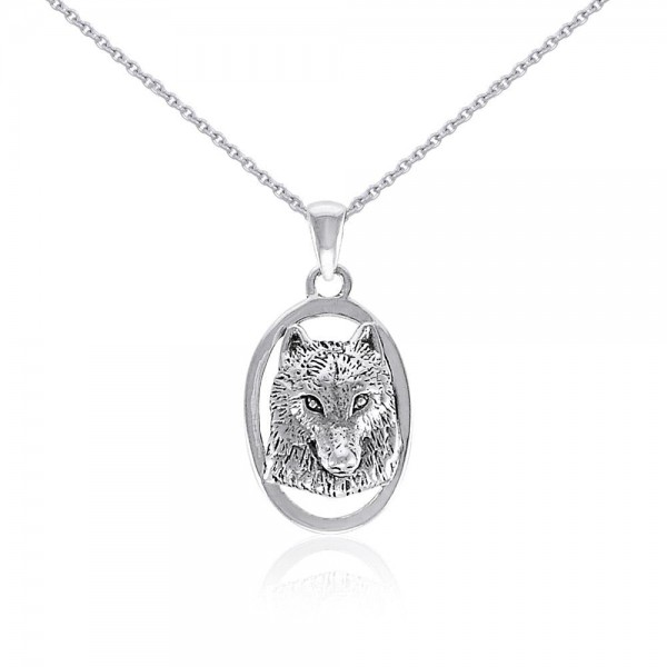 Silver Wolf Head Pendant and Chain Set by Ted Andrews
