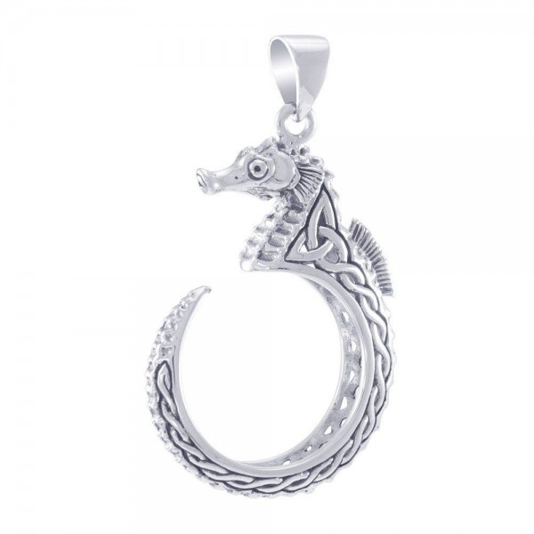 Celtic Accent Seahorse Sterling Silver Wrap Pendant
