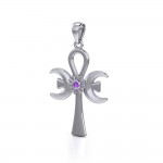 The cross of life ~ Sterling Silver Triple Goddess Ankh Pendant with Gemstone
