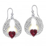 Gemstone Heart et Angel Wings Boucles d’oreilles en argent et plaquées or 14 carats