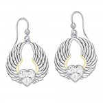 Gemstone Heart and Angel Wings Silver and 14K Gold Plated Earrings
