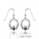 Irish Claddagh with Malachite Inlay Sterling Silver Earrings