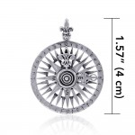Fleur-de-Lis Sterling Silver Rose Compass Jewelry Pendant