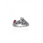 Our revered companion ~ Sterling Silver Jewelry Celtic Cat Ring with Gemstone