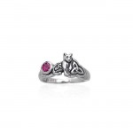 Our revered companion ~ Sterling Silver Jewelry Celtic Cat Ring with Gemstone