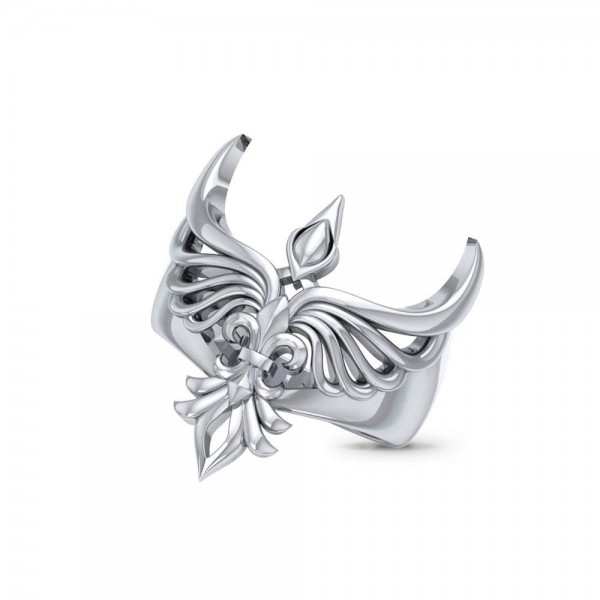 Phoenix with Fleur De Lis Sterling Silver Ring