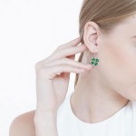 Lucky Four Leaf Clover Silver Earrings with Greend enamel