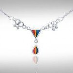 Two Women Rainbow Triangles Silver Necklace