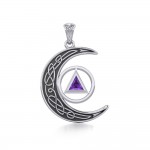 Celtic Crescent Moon Recovery Spiritual Key Pendant with Gemstone