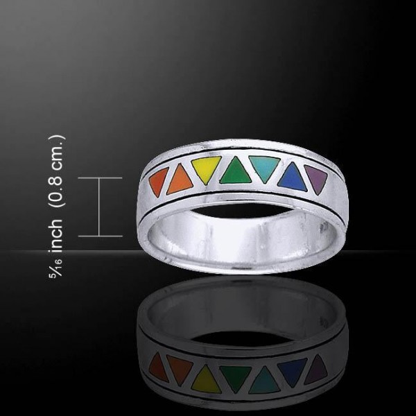 Rainbow Triangles Silver Band Ring