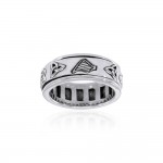 Celtic Trinity Shamrock Thistle Silver Spinner Ring
