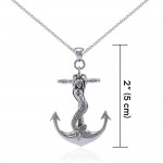 Large Silver Mermaid and Anchor Pendant and Chain Set