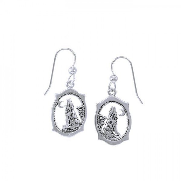 Listen to the wolfbs mighty howl ~ Sterling Silver Hook Earrings