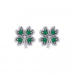Lucky Four Leaf Clover Silver Post Earrings with Gemstone