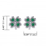 Lucky Four Leaf Clover Silver Post Earrings with Gemstone