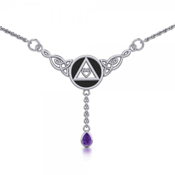 NA Recovery Celtic Heart Sterling Silver Collier Bijoux