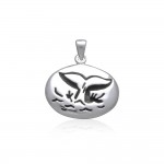 Whale Tail Engraved Small Silver Pendant