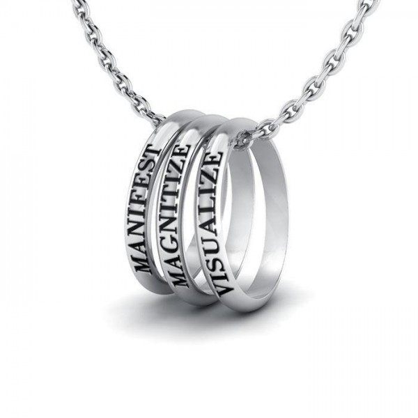Empowering Words Manifest, Magnitize, Visualize Silver Ring Set