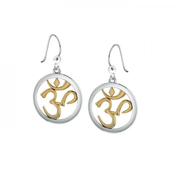 Om Gold Accent Silver Earrings
