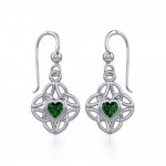 Celtic Knotwork Silver Earrings with Heart Gemstone