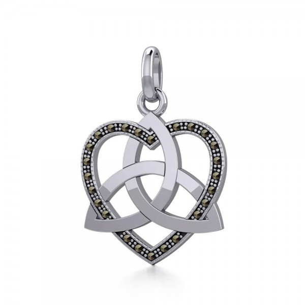 Trinity in Marcasite Heart Silver Pendant
