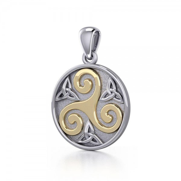 Celtic Triple Spiral Trinity/Triquetra Silver and Gold Pendant