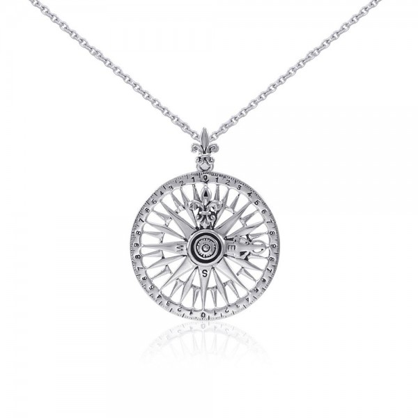 Silver Compass Rose Pendant and Chain Set