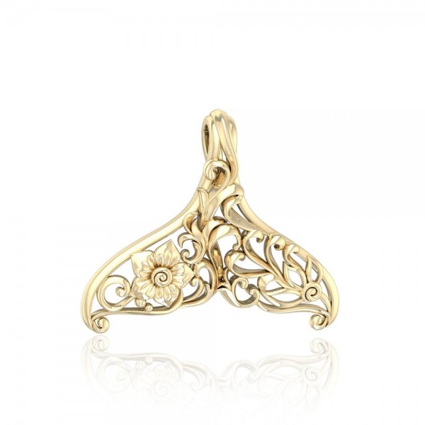 Whale Tail Filigree Pendant in 14k Gold