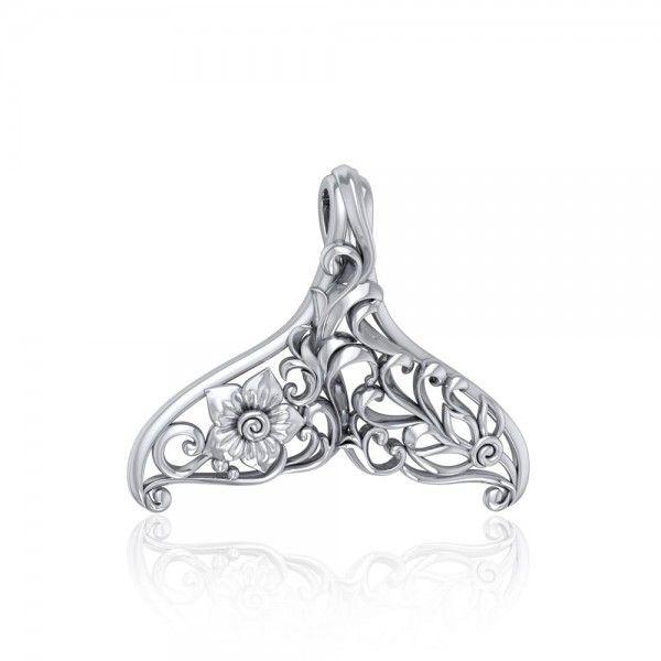 The graceful tale ~ Sterling Silver Whale Tail Filigree Pendant Jewelry