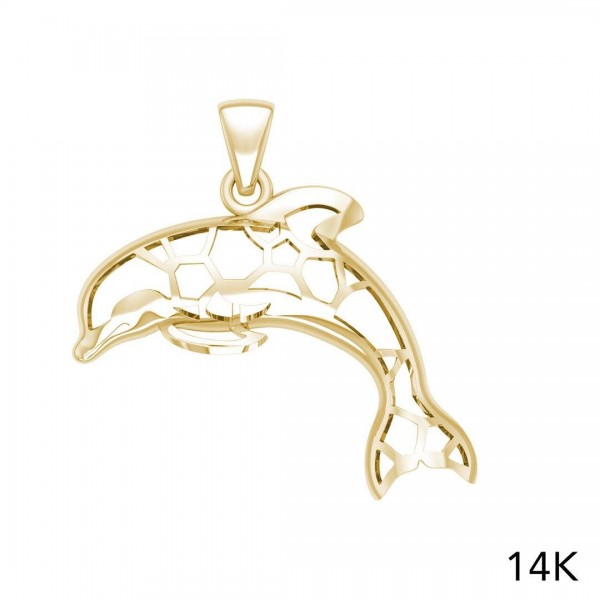 Window to Universe Dolphin Solid Gold Pendant