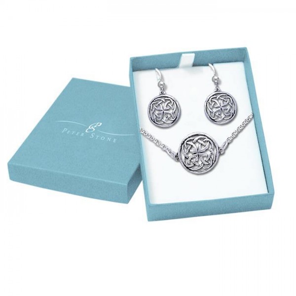 Celtic Knot Silver Necklace and Earrings Jewelry Gift Box Set